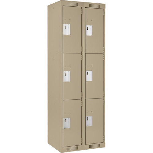 Clean Line Lockers, 3 -tier, Bank of 2, 24" x 18" x 72", Steel, Beige, Rivet (Assembled) NTL Industrial