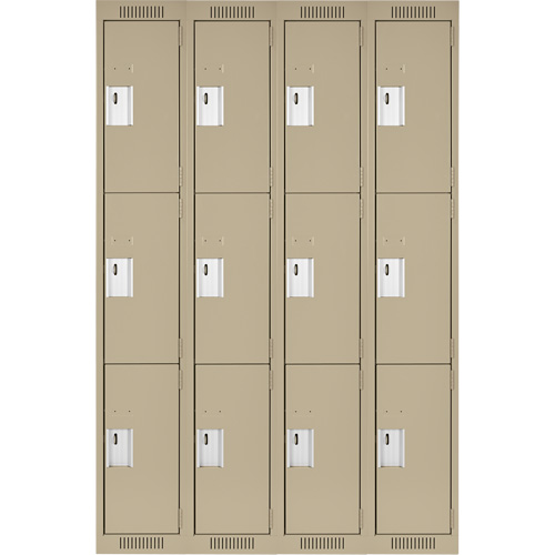 Clean Line Lockers, 3 -tier, Bank of 4, 48" x 18" x 72", Steel, Beige, Rivet (Assembled) NTL Industrial
