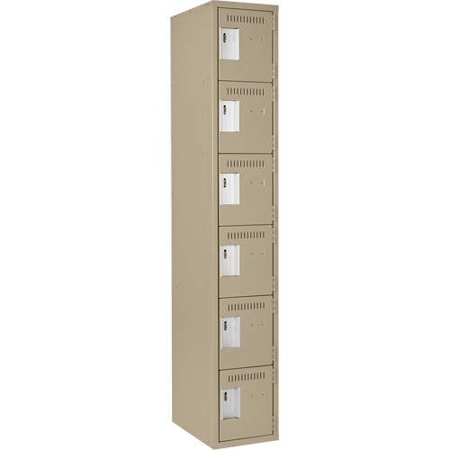Clean Line Lockerette, 6 -tier, 12" x 18" x 72", Steel, Beige, Rivet (Assembled) NTL Industrial