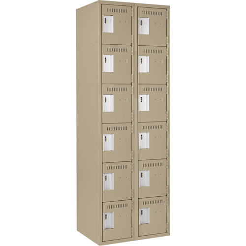 Clean Line Lockerette, 6 -tier, Bank of 2, 24" x 18" x 72", Steel, Beige, Rivet (Assembled) NTL Industrial