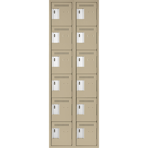 Clean Line Lockerette, 6 -tier, Bank of 2, 24" x 18" x 72", Steel, Beige, Rivet (Assembled) NTL Industrial