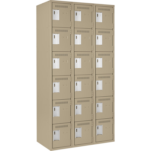 Clean Line Lockerette, 6 -tier, Bank of 3, 36" x 18" x 72", Steel, Beige, Rivet (Assembled) NTL Industrial