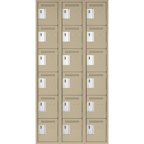 Clean Line Lockerette, 6 -tier, Bank of 3, 36" x 18" x 72", Steel, Beige, Rivet (Assembled) NTL Industrial