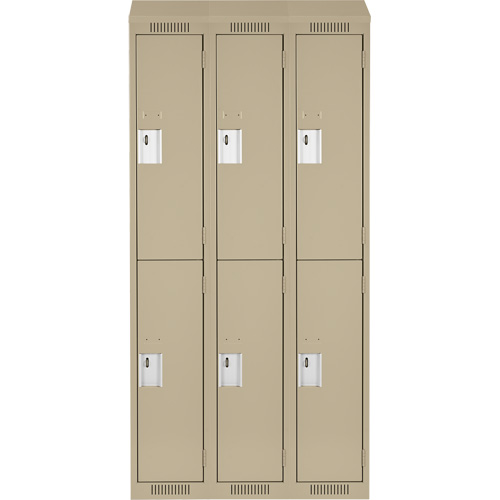 Clean Line Lockers, 2 -tier, Bank of 3, 36" x 18" x 78", Steel, Beige, Rivet (Assembled) NTL Industrial