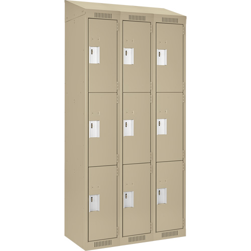 Clean Line Lockers, 3 -tier, Bank of 3, 36" x 18" x 78", Steel, Beige, Rivet (Assembled) NTL Industrial
