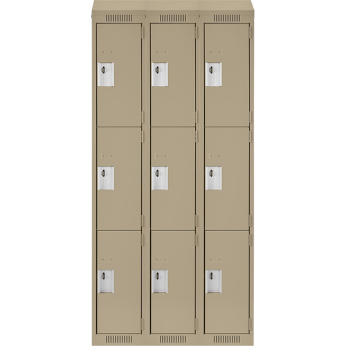Clean Line Lockers, 3 -tier, Bank of 3, 36" x 18" x 78", Steel, Beige, Rivet (Assembled) NTL Industrial