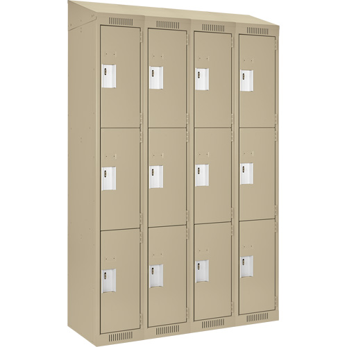 Clean Line Lockers, 3 -tier, Bank of 4, 48" x 18" x 78", Steel, Beige, Rivet (Assembled) NTL Industrial