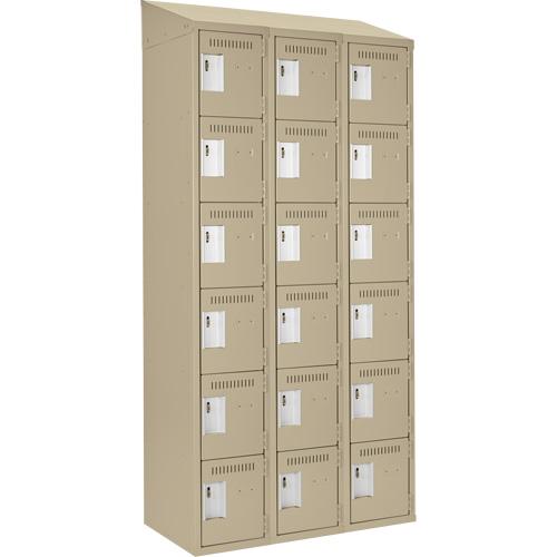 Clean Line Lockerette, 6 -tier, Bank of 3, 36" x 18" x 78", Steel, Beige, Rivet (Assembled) NTL Industrial