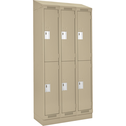 Clean Line Lockers, 2 -tier, Bank of 3, 36" x 18" x 82", Steel, Beige, Rivet (Assembled) NTL Industrial