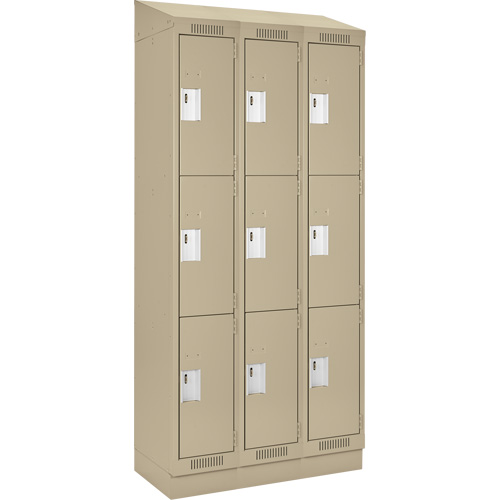 Clean Line Lockers, 3 -tier, Bank of 3, 36" x 18" x 82", Steel, Beige, Rivet (Assembled) NTL Industrial