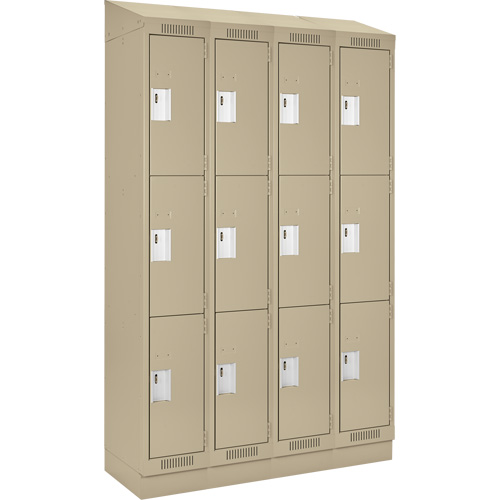 Clean Line Lockers, 3 -tier, Bank of 4, 48" x 18" x 82", Steel, Beige, Rivet (Assembled) NTL Industrial