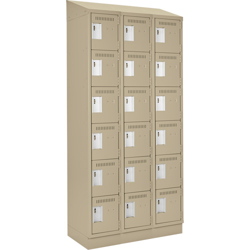 Clean Line Lockerette , 6 -tier, Bank of 3, 36" x 18" x 82", Steel, Beige, Rivet (Assembled) NTL Industrial