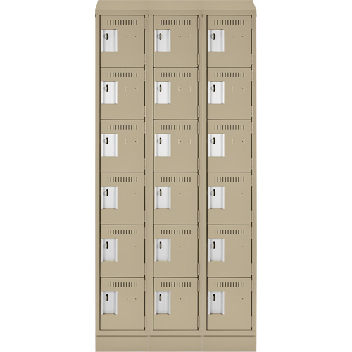 Clean Line Lockerette , 6 -tier, Bank of 3, 36" x 18" x 82", Steel, Beige, Rivet (Assembled) NTL Industrial