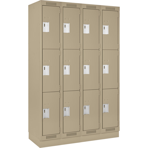 Clean Line Lockers, 3 -tier, Bank of 4, 48" x 18" x 76", Steel, Beige, Rivet (Assembled) NTL Industrial