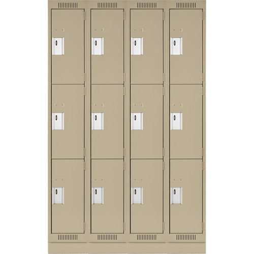 Clean Line Lockers, 3 -tier, Bank of 4, 48" x 18" x 76", Steel, Beige, Rivet (Assembled) NTL Industrial