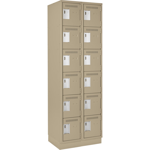 Clean Line Lockerette, 6 -tier, Bank of 2, 24" x 18" x 76", Steel, Beige, Rivet (Assembled) NTL Industrial
