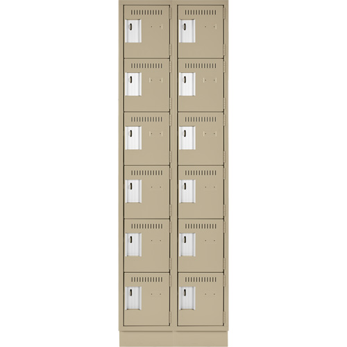 Clean Line Lockerette, 6 -tier, Bank of 2, 24" x 18" x 76", Steel, Beige, Rivet (Assembled) NTL Industrial