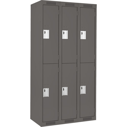 Clean Line Lockers, 2 -tier, Bank of 3, 36" x 18" x 72", Steel, Charcoal, Rivet (Assembled) NTL Industrial