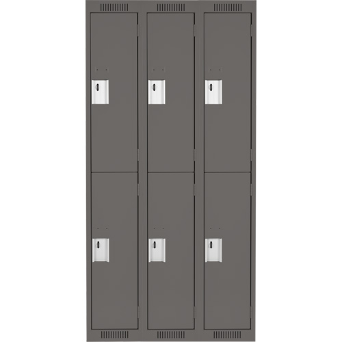 Clean Line Lockers, 2 -tier, Bank of 3, 36" x 18" x 72", Steel, Charcoal, Rivet (Assembled) NTL Industrial