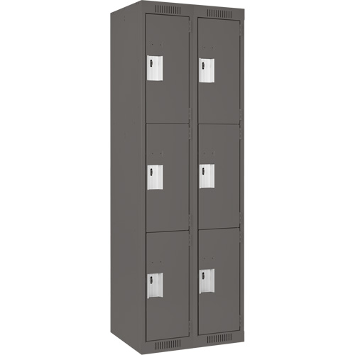 Clean Line Lockers, 3 -tier, Bank of 2, 24" x 18" x 72", Steel, Charcoal, Rivet (Assembled) NTL Industrial