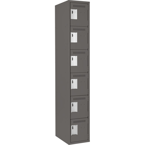 Clean Line Lockerette, 6 -tier, 12" x 18" x 72", Steel, Charcoal, Rivet (Assembled) NTL Industrial