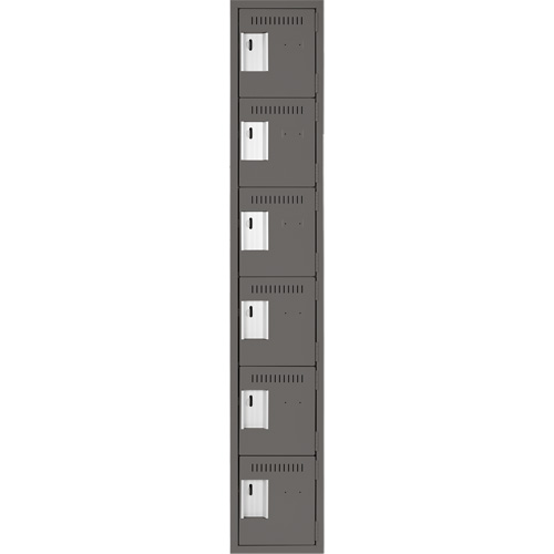Clean Line Lockerette, 6 -tier, 12" x 18" x 72", Steel, Charcoal, Rivet (Assembled) NTL Industrial