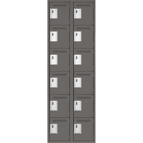 Clean Line Lockerette, 6 -tier, Bank of 2, 24" x 18" x 72", Steel, Charcoal, Rivet (Assembled) NTL Industrial