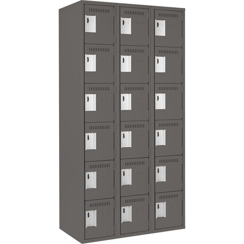 Clean Line Lockerette, 6 -tier, Bank of 3, 36" x 18" x 72", Steel, Charcoal, Rivet (Assembled) NTL Industrial