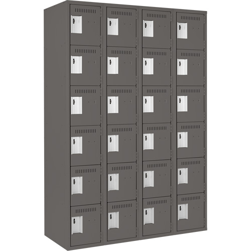 Clean Line Lockerette, 6 -tier, Bank of 4, 48" x 18" x 72", Steel, Charcoal, Rivet (Assembled) NTL Industrial