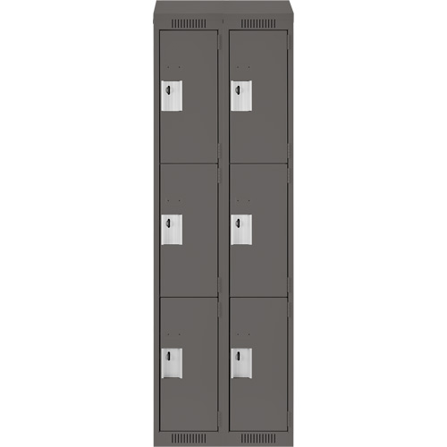 Clean Line Lockers, 3 -tier, Bank of 2, 24" x 18" x 78", Steel, Charcoal, Rivet (Assembled) NTL Industrial