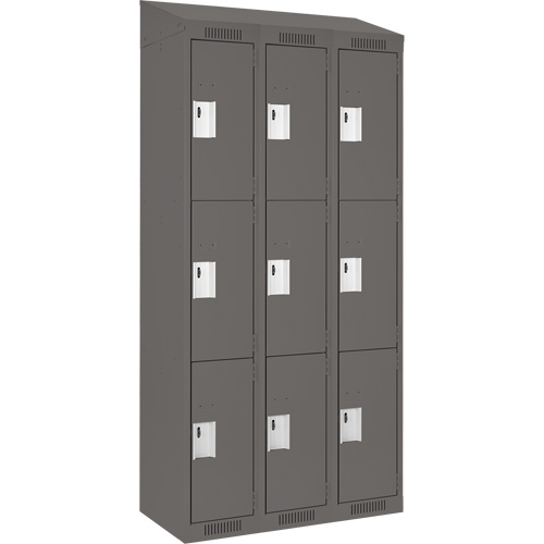 Clean Line Lockers, 3 -tier, Bank of 3, 36" x 18" x 78", Steel, Charcoal, Rivet (Assembled) NTL Industrial