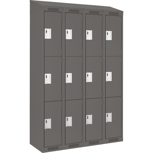 Clean Line Lockers, 3 -tier, Bank of 4, 48" x 18" x 78", Steel, Charcoal, Rivet (Assembled) NTL Industrial