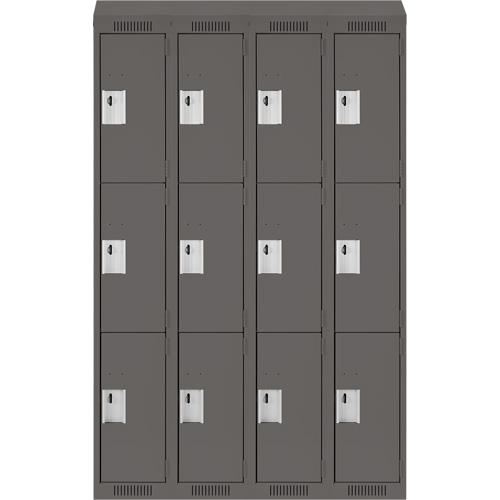Clean Line Lockers, 3 -tier, Bank of 4, 48" x 18" x 78", Steel, Charcoal, Rivet (Assembled) NTL Industrial
