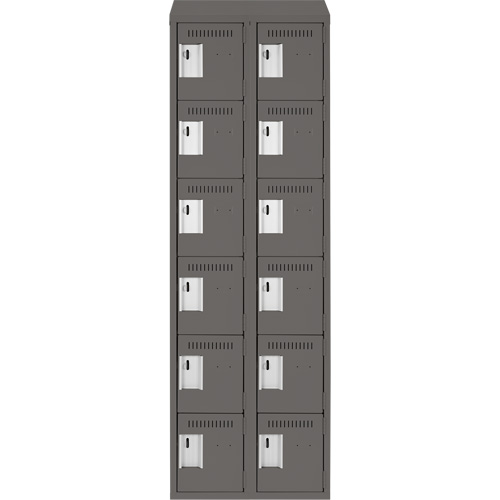 Clean Line Lockerette, 6 -tier, Bank of 2, 24" x 18" x 78", Steel, Charcoal, Rivet (Assembled) NTL Industrial