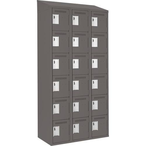 Clean Line Lockerette, 6 -tier, Bank of 3, 36" x 18" x 78", Steel, Charcoal, Rivet (Assembled) NTL Industrial