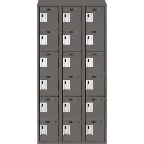 Clean Line Lockerette, 6 -tier, Bank of 3, 36" x 18" x 78", Steel, Charcoal, Rivet (Assembled) NTL Industrial