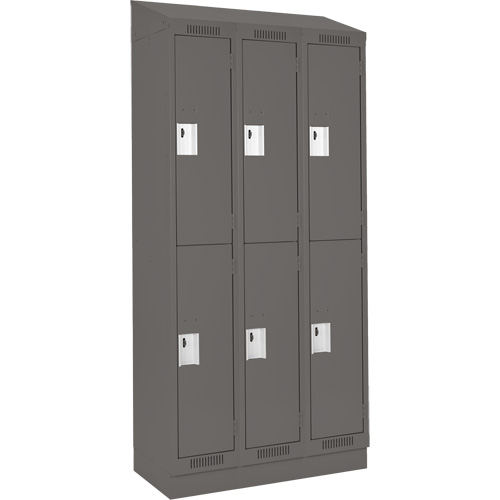 Clean Line Lockers, 2 -tier, Bank of 3, 36" x 18" x 82", Steel, Charcoal, Rivet (Assembled) NTL Industrial