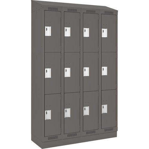 Clean Line Lockers, 3 -tier, Bank of 4, 48" x 18" x 82", Steel, Charcoal, Rivet (Assembled) NTL Industrial