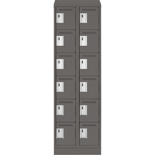 Clean Line Lockerette, 6 -tier, Bank of 2, 24" x 18" x 82", Steel, Charcoal, Rivet (Assembled) NTL Industrial