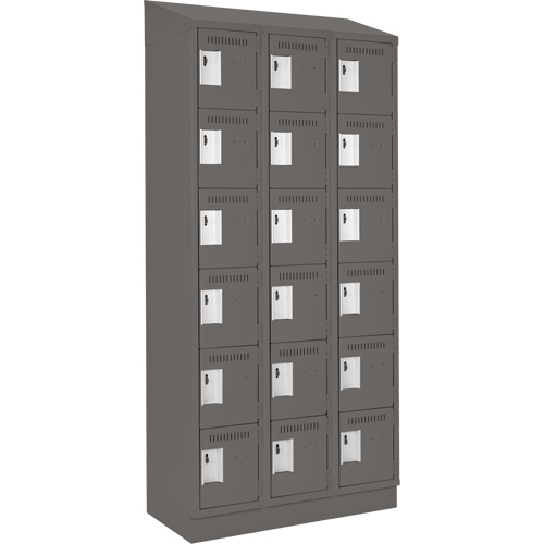 Clean Line Lockerette, 6 -tier, Bank of 3, 36" x 18" x 82", Steel, Charcoal, Rivet (Assembled) NTL Industrial