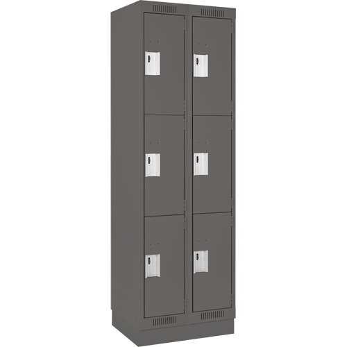 Clean Line Lockers, 3 -tier, Bank of 2, 24" x 18" x 76", Steel, Charcoal, Rivet (Assembled) NTL Industrial
