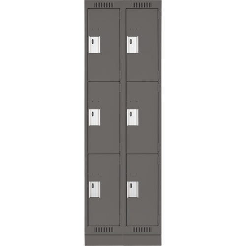Clean Line Lockers, 3 -tier, Bank of 2, 24" x 18" x 76", Steel, Charcoal, Rivet (Assembled) NTL Industrial