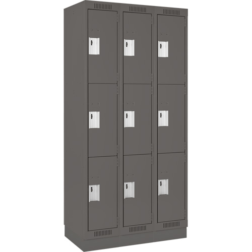 Clean Line Lockers, 3 -tier, Bank of 3, 36" x 18" x 76", Steel, Charcoal, Rivet (Assembled) NTL Industrial