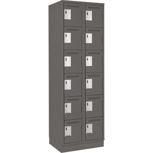 Clean Line Lockerette, 6 -tier, Bank of 2, 24" x 18" x 76", Steel, Charcoal, Rivet (Assembled) NTL Industrial