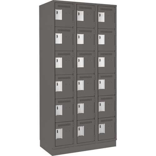 Clean Line Lockerette, 6 -tier, Bank of 3, 36" x 18" x 76", Steel, Charcoal, Rivet (Assembled) NTL Industrial
