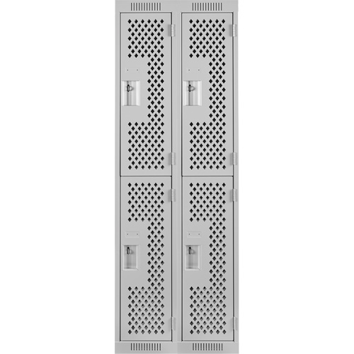 Clean Line Lockers, 2 -tier, Bank of 2, 24" x 12" x 72", Steel, Grey, Rivet (Assembled), Perforated NTL Industrial