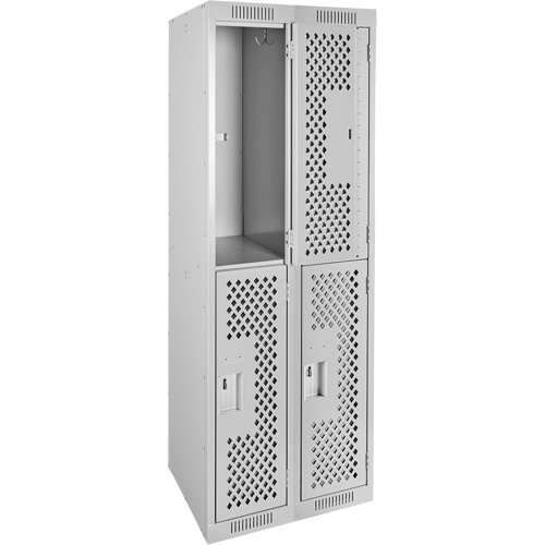 Clean Line Lockers, 2 -tier, Bank of 2, 24" x 12" x 72", Steel, Grey, Rivet (Assembled), Perforated NTL Industrial
