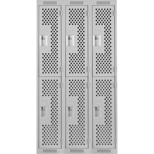 Clean Line Lockers, 2 -tier, Bank of 3, 36" x 12" x 72", Steel, Grey, Rivet (Assembled), Perforated NTL Industrial