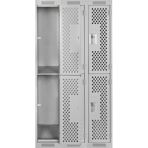 Clean Line Lockers, 2 -tier, Bank of 3, 36" x 12" x 72", Steel, Grey, Rivet (Assembled), Perforated NTL Industrial