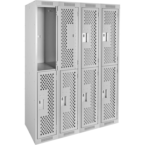Clean Line Lockers, 2 -tier, Bank of 4, 48" x 12" x 72", Steel, Grey, Rivet (Assembled), Perforated NTL Industrial
